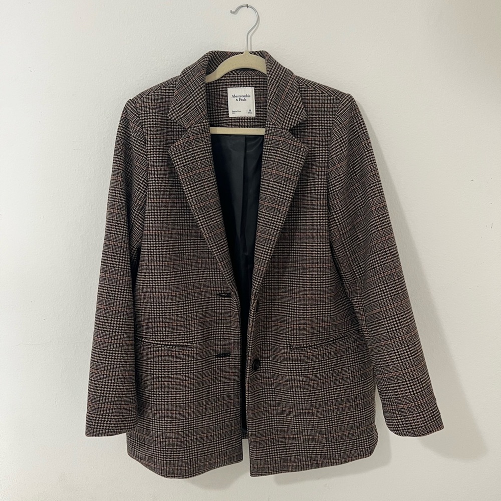 NWOT Abercrombie Heavyweight Wool-Blend Blazer Coat in Brown Plaid